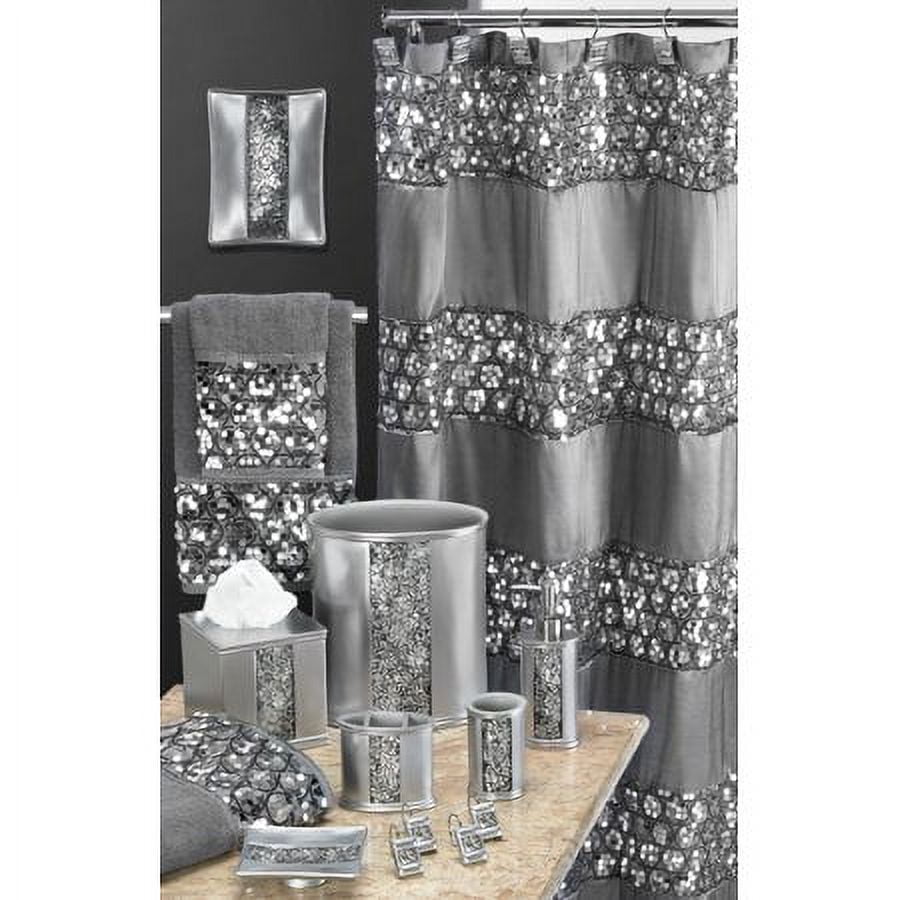 Popular Bath 5 Piece Sinatra Silver Shower Curtain and Resin Bath