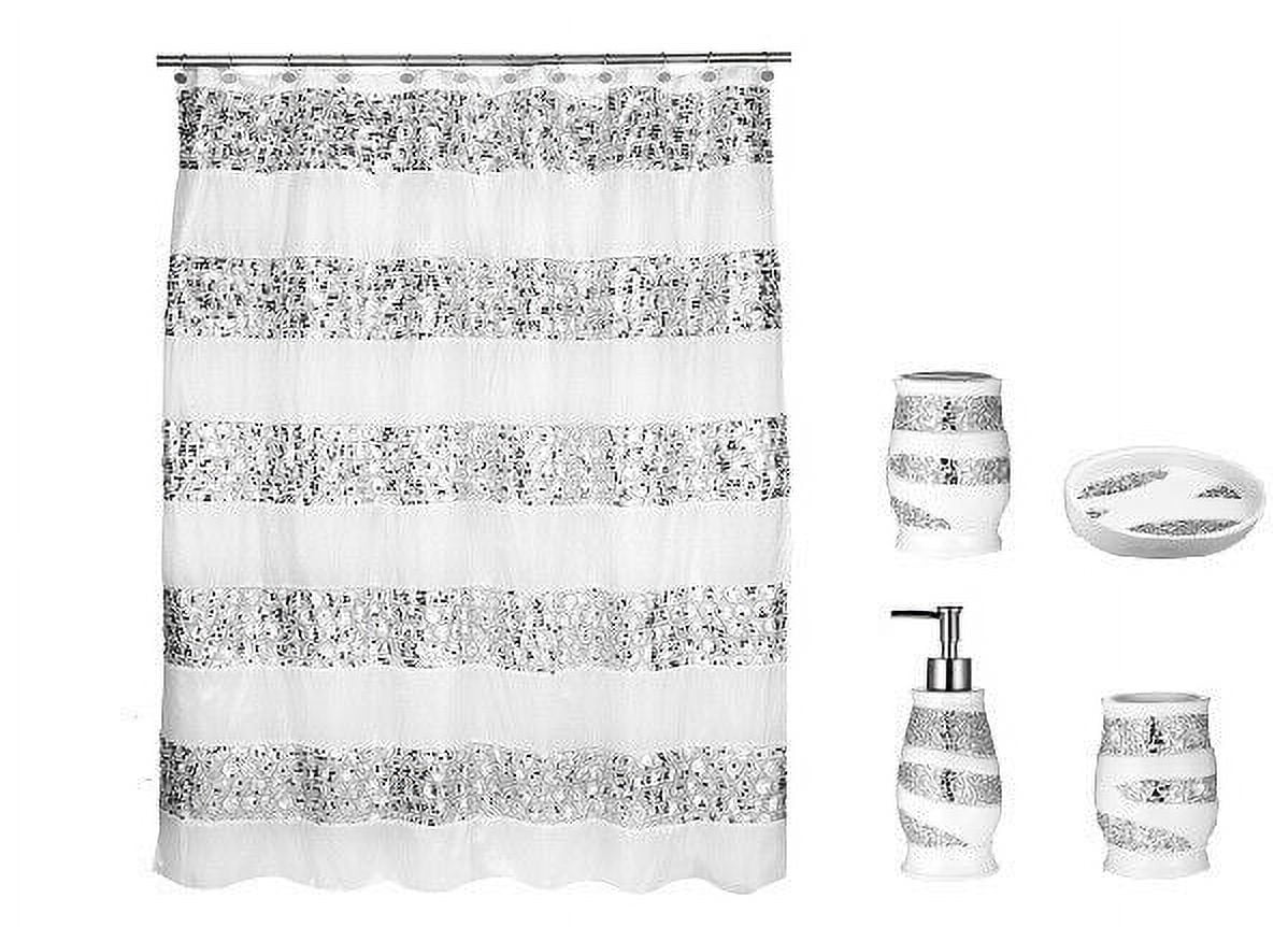 Popular Bath 5 Piece Sinatra WHITE Shower Curtain and Resin Bath ...