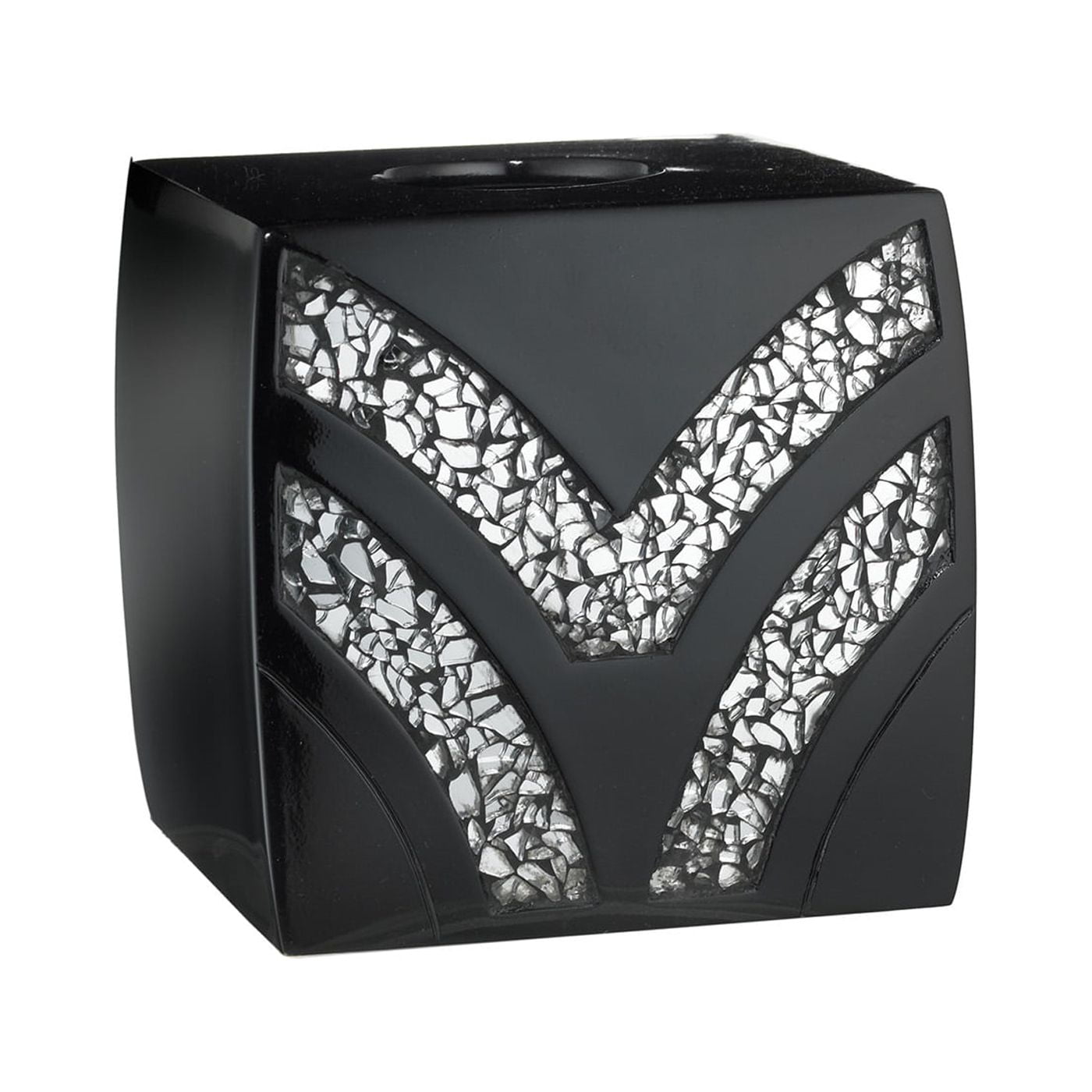 Black Resin Glam Tissue Box with Faux-Diamond Inserts