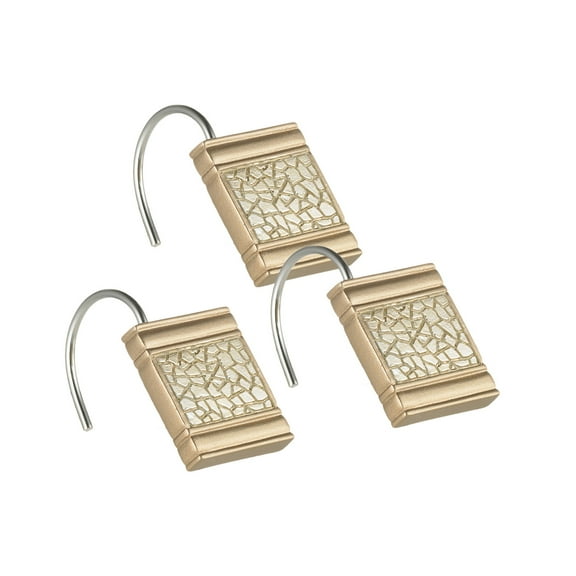 Popular Bath Gold Sinatra Bath Decor Accessories, Premium, Durable, Acrylic Resin, Eco-Friendly Curtain Hooks (2" x 2" , 12-pack)