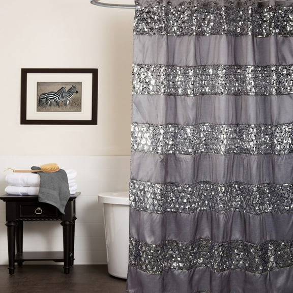 Popular Bath Gray Striped Polyester Shower Curtain, 70" x 72"
