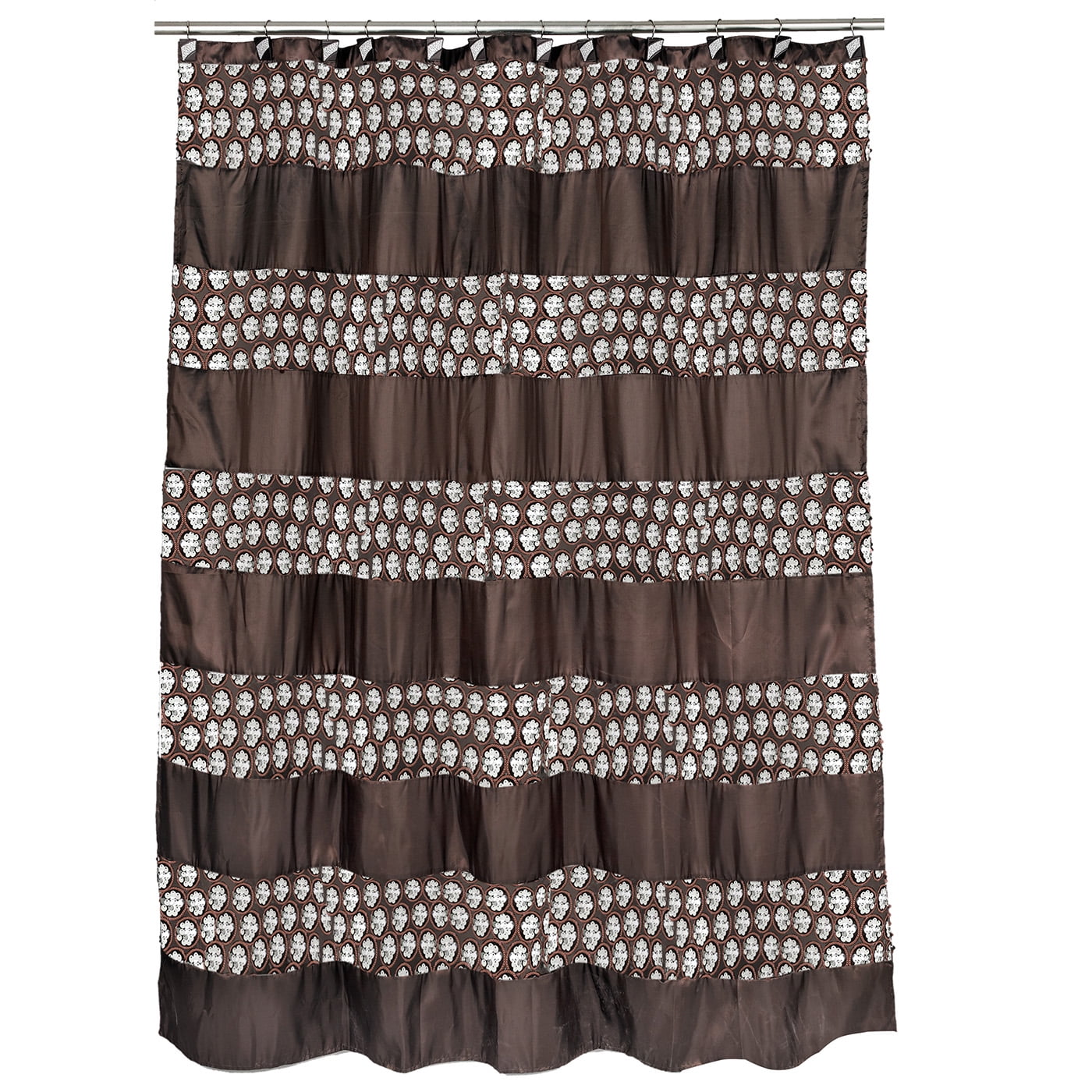 Brown Fabric Shower Curtain with Silver Sequin Bands