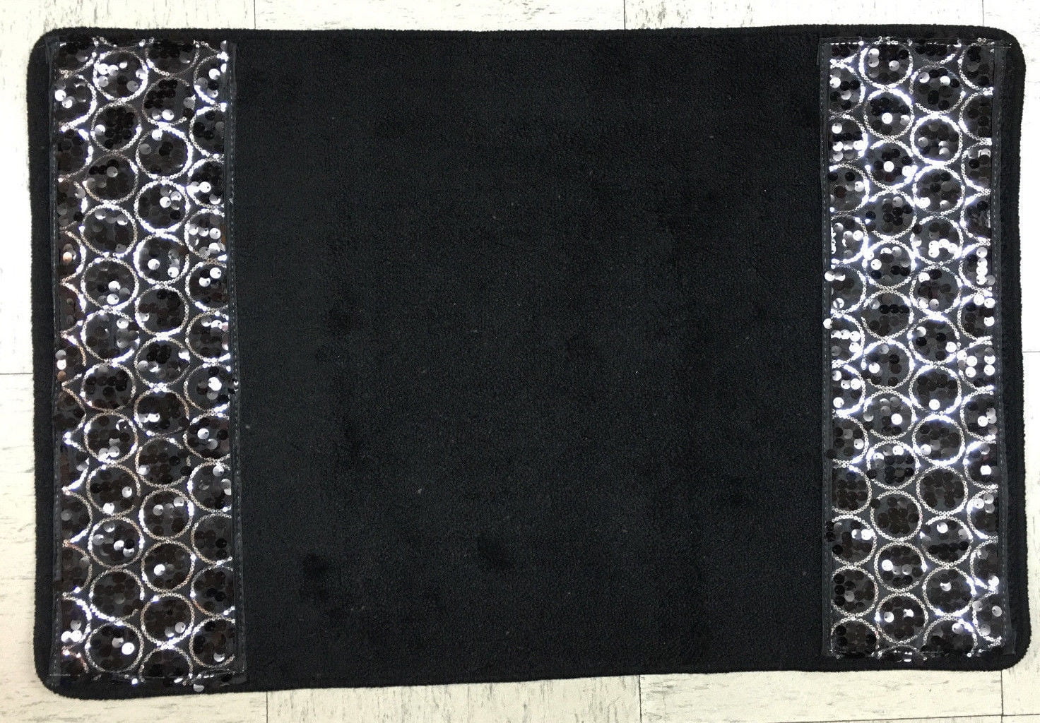 Sinatra Black Rectangular Bath Rug with Sequins