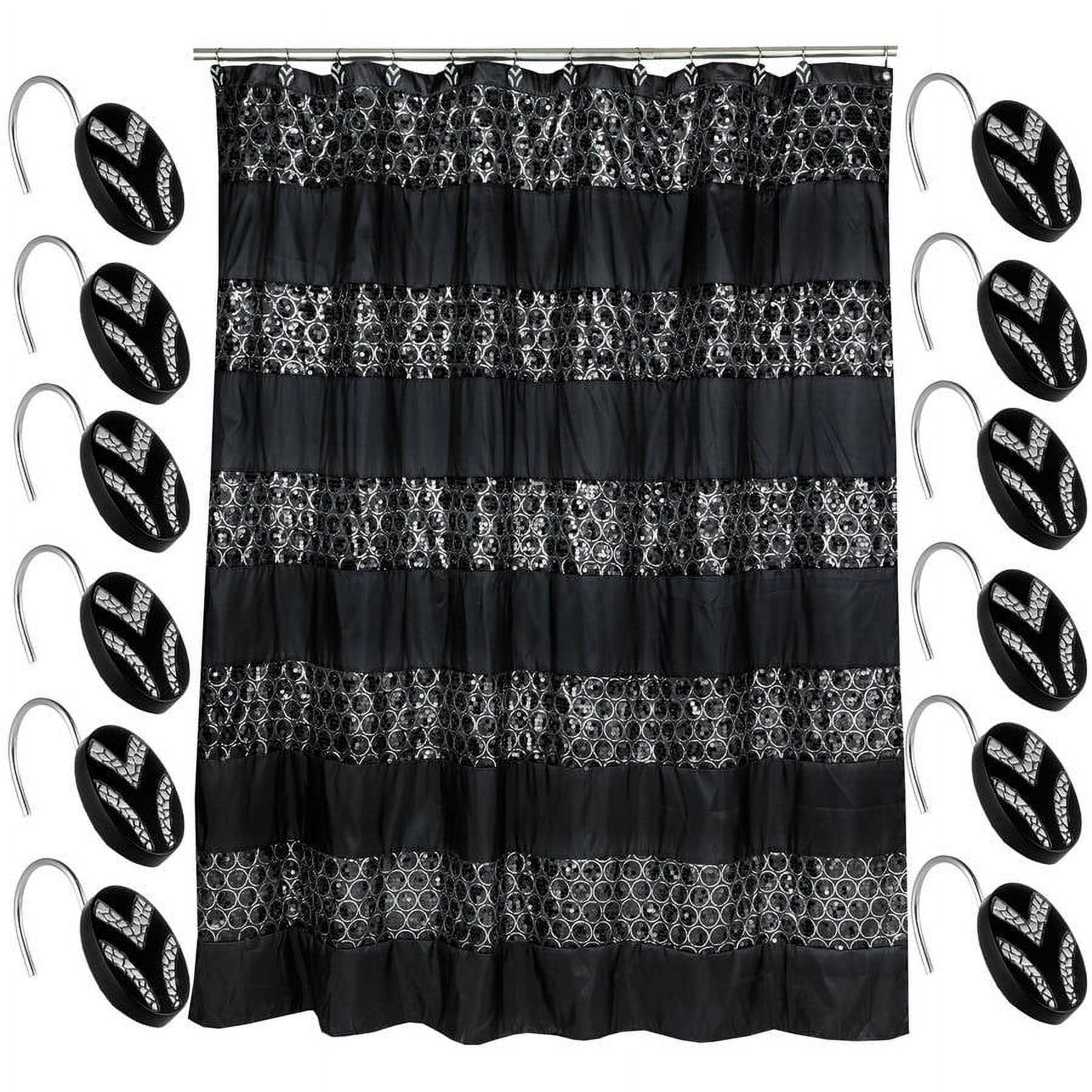 Popular Bath Sinatra Black 70 x 72 Bathroom Fabric Shower Curtain ...