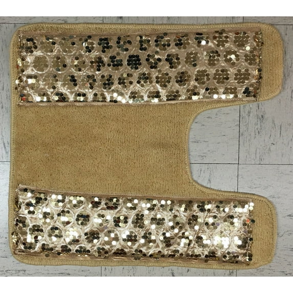 Popular Bath Sinatra Contour Bath Rug, Champagne and Gold, Acrylic with Non-Slip Latex Backing