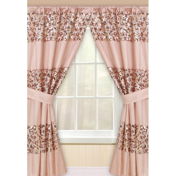 Popular Bath Sinatra Sequin Window Curtain with Tiebacks, Blush, 36x54 Inches