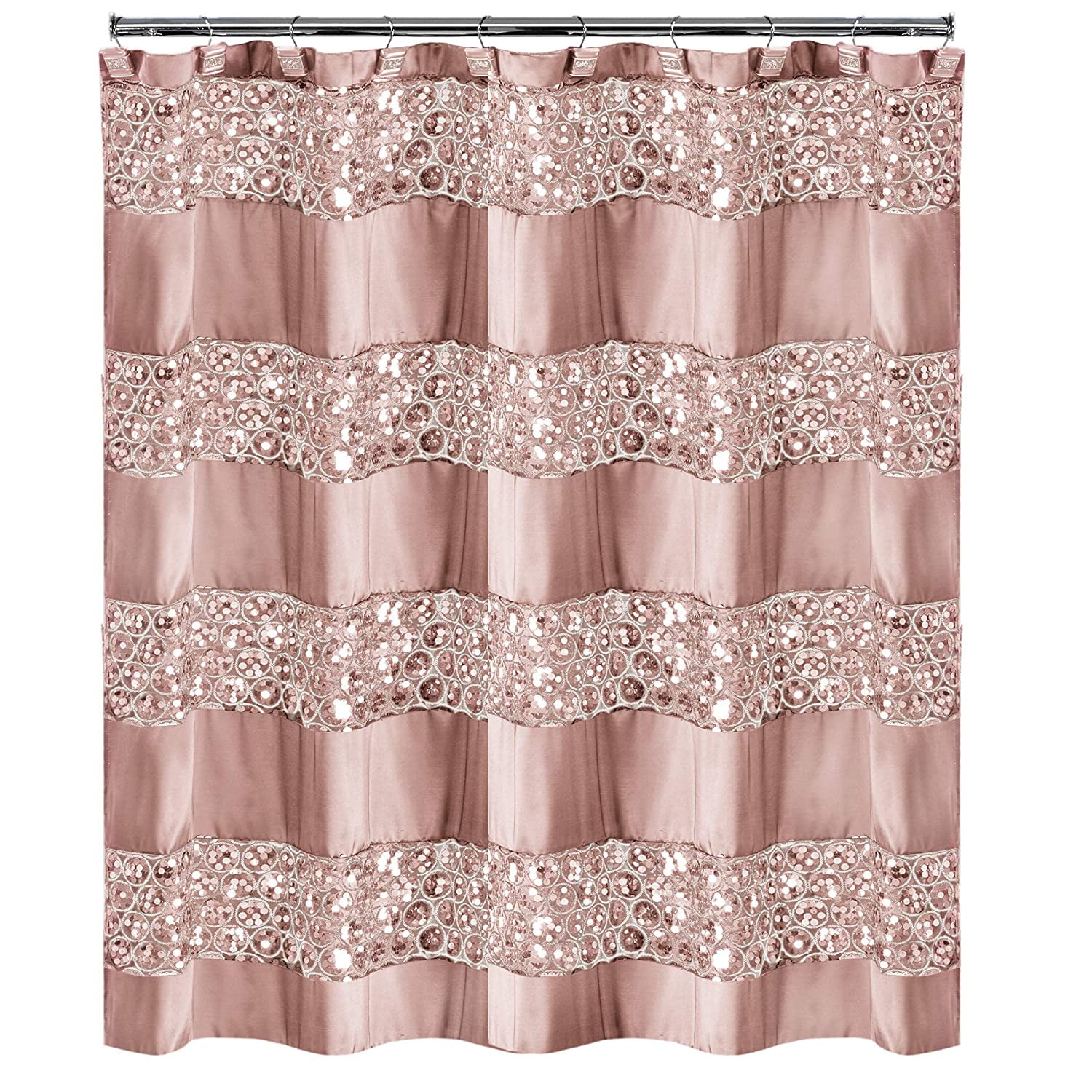 Blush Pink Sequin Polyester Shower Curtain