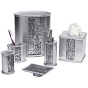 Popular Bath "Sinatra Silver" 6 Piece Resin Bath Accessory Set, Cracked Glass