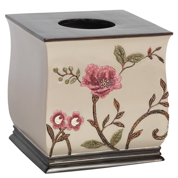 Popular Bath Tissue Box, Larrisa Collection, Rose Design, Beige