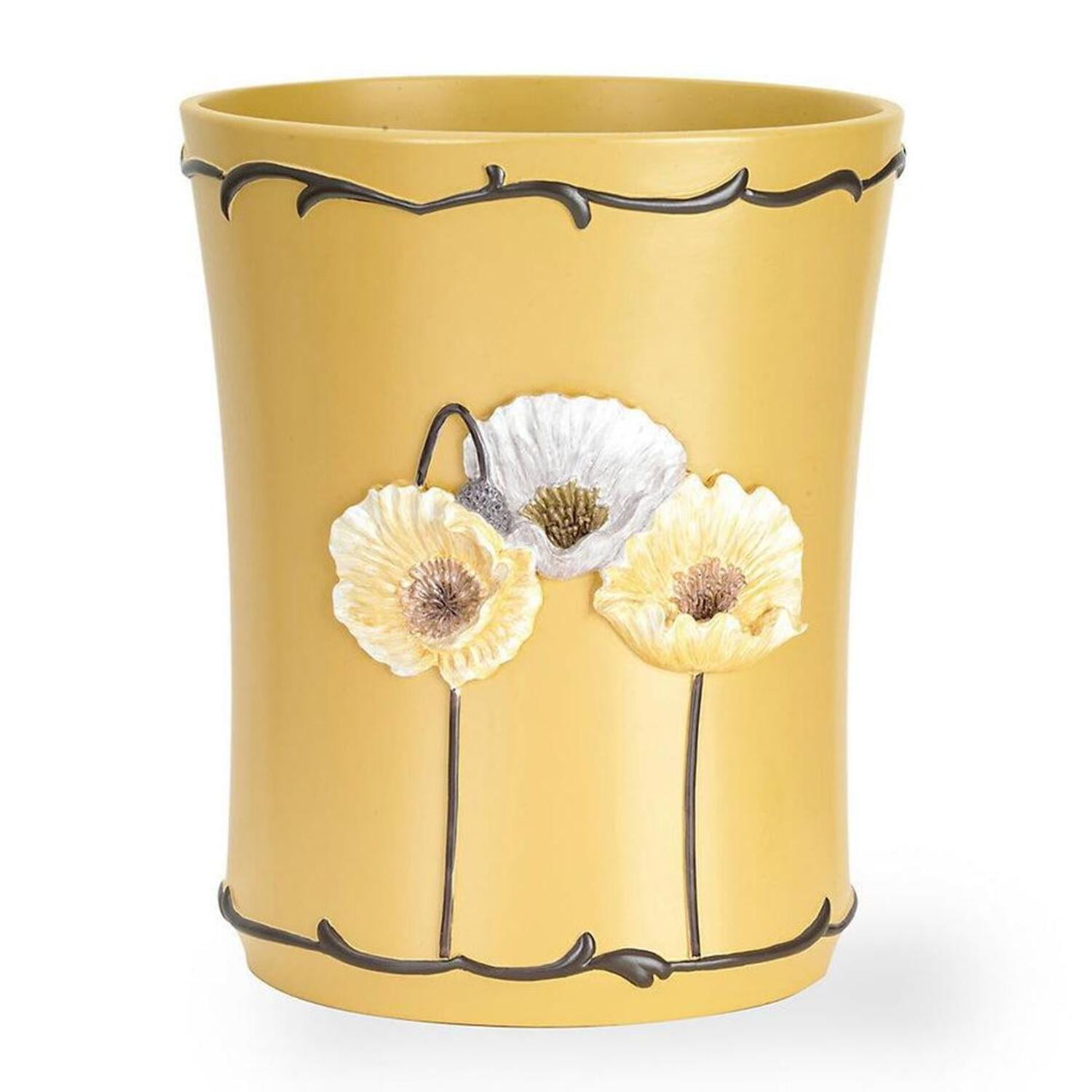 Yellow Floral Resin Waste Basket for Indoor Use