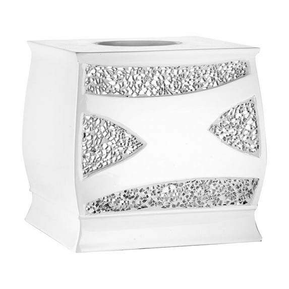 Popular Bath White Sinatra Bath Decor Accessories, Premium, Durable, Acrylic Resin, Eco-Friendly Tissue Box (6"H x 6"W x 6"D)