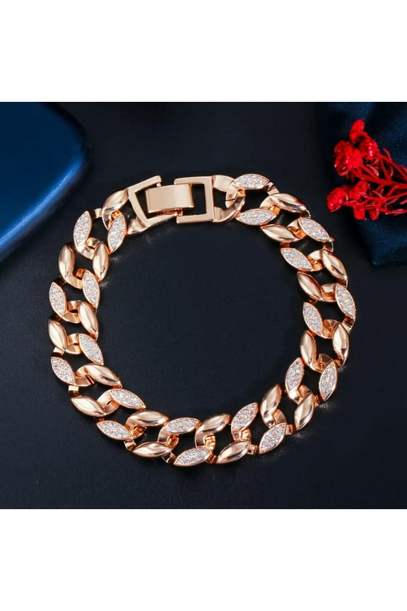 Popular Boho 585 Gold Color Cubic Zirconia Women Paved Snake Link Chain Bracelet