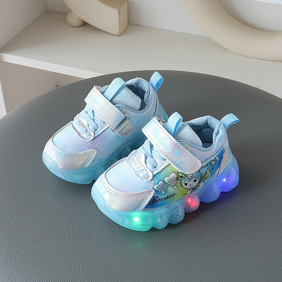 Popular Cartoon Kuromi Light-up Sport Shoes, Cute Kids LED Flash Walking Shoes, Casual Non-slip Flat Shoes, Girls Birthday Gifts