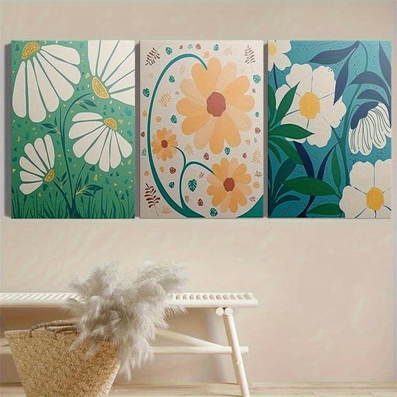 Popular Choice: Printed Artwork, 3pcs Vintage Floral Market Poster Set - Vibrant Abstract Floral Wall Art with Minimalist City and Flower Design, High-Quality Glossy Canvas, Suitable for Bohemian an