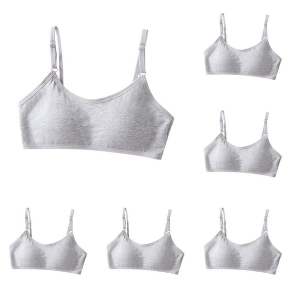 Popular Cotton Girls Training Bra, Student Girls Bra, Crop Cami Training Bras for Girls with Adjustable Straps, Cotton Bra Pack, Seamless Training Bra for Girls 7-18(Grey 5PCS)
