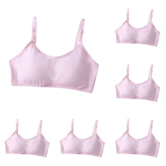 Popular Cotton Girls Training Bra, Student Girls Bra, Crop Cami Training Bras for Girls with Adjustable Straps, Cotton Bra Pack, Seamless Training Bra for Girls 7-18（Pink 5PCS）