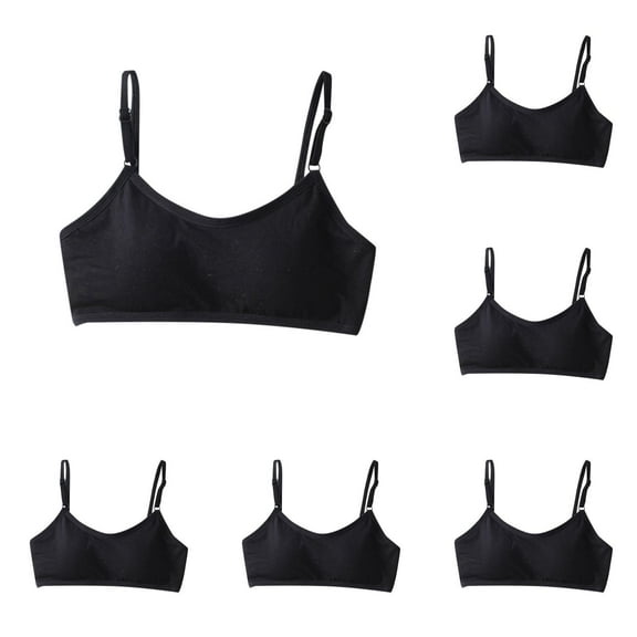 Popular Cotton Girls Training Bra, Student Girls Bra, Crop Cami Training Bras for Girls with Adjustable Straps, Cotton Bra Pack, Seamless Training Bra for Girls 7-18（Black 5PCS）