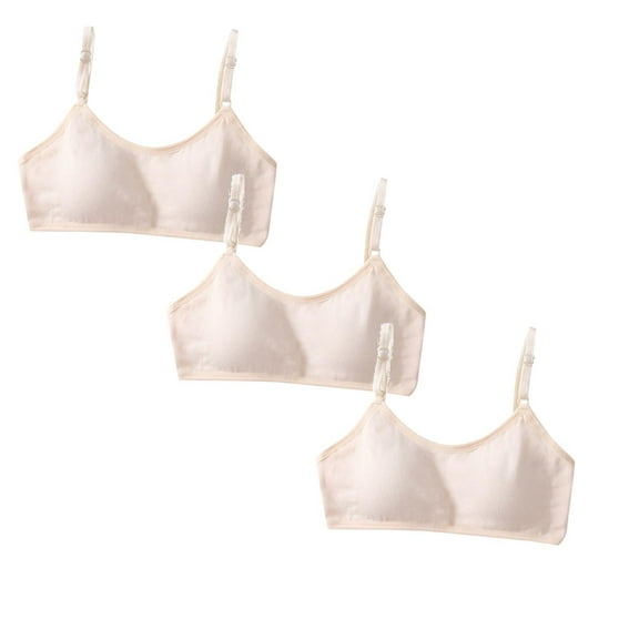 Popular Cotton Girls Training Bra, Student Girls Bra, Crop Cami Training Bras for Girls with Adjustable Straps, Cotton Bra Pack, Seamless Training Bra for Girls 7-18（Beige 3PCS）