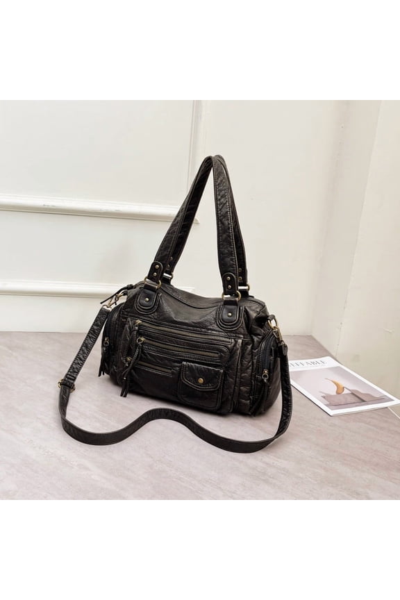 Popular European and American style motorcycle bag, large capacity, retro style, multi-pocket tote bag, French style shoulder bag, handbag, crossbody bag