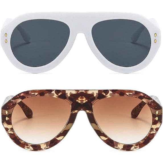 Popular Fashion Pilot Sunglasses Women Shades UV400 Retro Rivets Decoration Gradient Trending Men Round Sun Glasses
