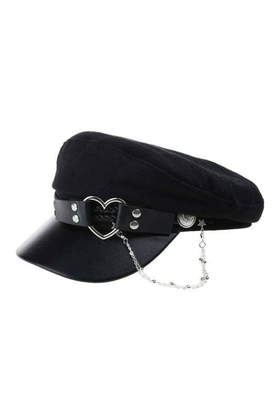 Popular Female Beret Hat Felt Octagonal Hat with Love-Heart Belt Y2K Women Hat Girls Gothic Hat Lolita-Style Cool Cap