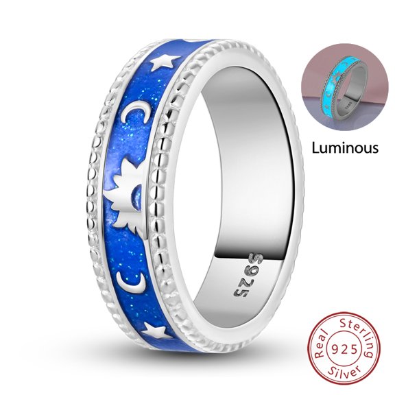 Popular Glow In The Dark Rings For Women 925 Sterling Silver Star Moon Sun Rings Sparkling Cubic Zircon Exquisite Jewelry Gifts