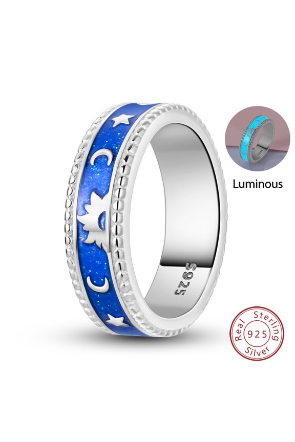 Popular Glow In The Dark Rings For Women 925 Sterling Silver Star Moon Sun Rings Sparkling Cubic Zircon Exquisite Jewelry Gifts