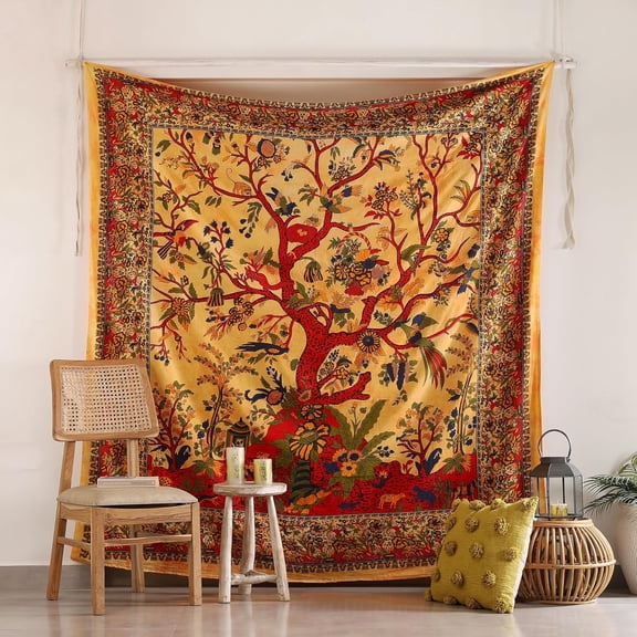 Popular Handicrafts Tapestry Wall Hanging Tree of Life Hippie Mandala Bohemian Hippy Kaleidoscopic Intricate Floral Design Indian Tapestries Bedspread