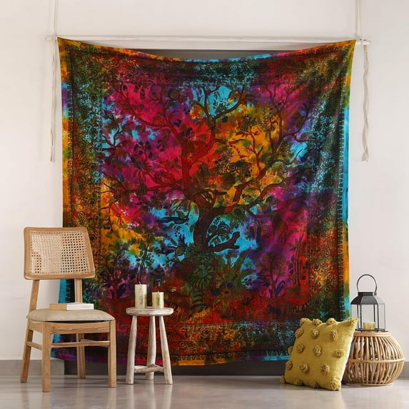 Popular Handicrafts Tapestry Wall Hanging Tree of Life Hippie Mandala Bohemian Hippy Kaleidoscopic Intricate Floral Design Indian Tapestries Bedspread