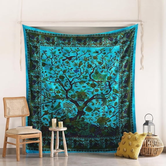 Popular Handicrafts Tapestry Wall Hanging Tree of Life Hippie Mandala Bohemian Hippy Kaleidoscopic Intricate Floral Design Indian Tapestries Bedspread