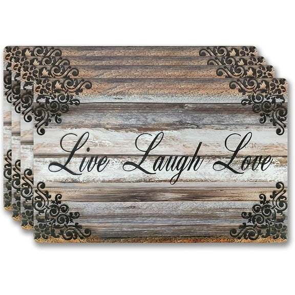 Popular Home Live Laugh Love Plastic Placemats, Set of 4, Durable Wipeable Dining Table Mats, 18 x 13 Inch