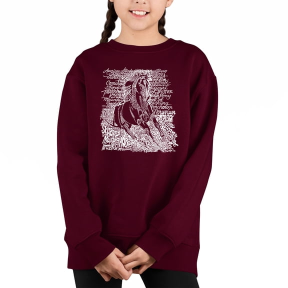 Popular Horse Breeds - Girl's Word Art Crewneck Sweatshirt