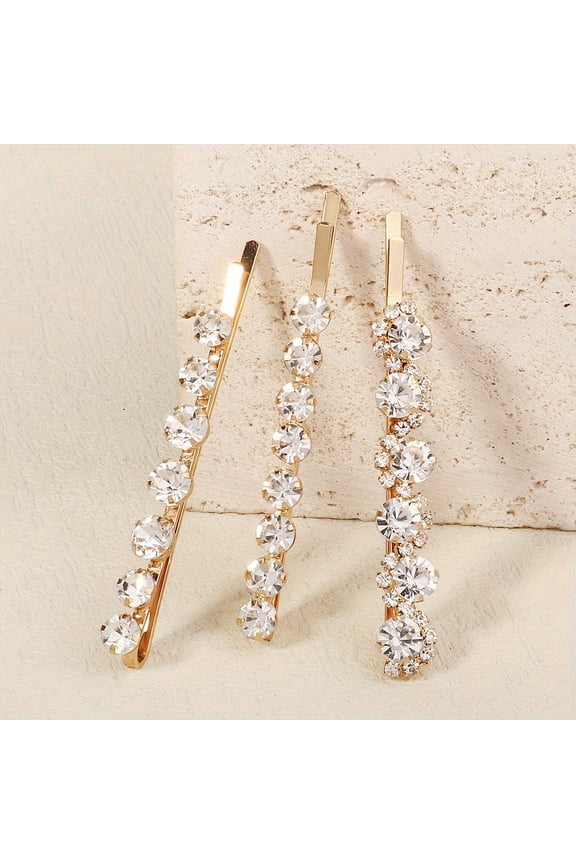 Popular Minimalist Hairpins with Bangs, Versatile Metal Hair Clips, European And American Fashion Rhinestone Hairpins (3pcs Per Pack)