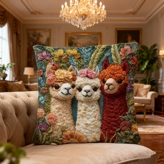 Popular Picks,2D Flat-Printed Alpaca Pillowcase 17.71x17.71in Short Plush Soft Home Decor Sofa Bed Pillow Cover