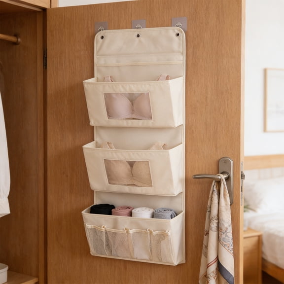 Popular Picks,3-Layer Over The Door Hanging Organizer, 4 Pocket Swing-Proof Behind Door Organizers with Clear Windows for Bathroom Closet,Dorm,Baby Diapers