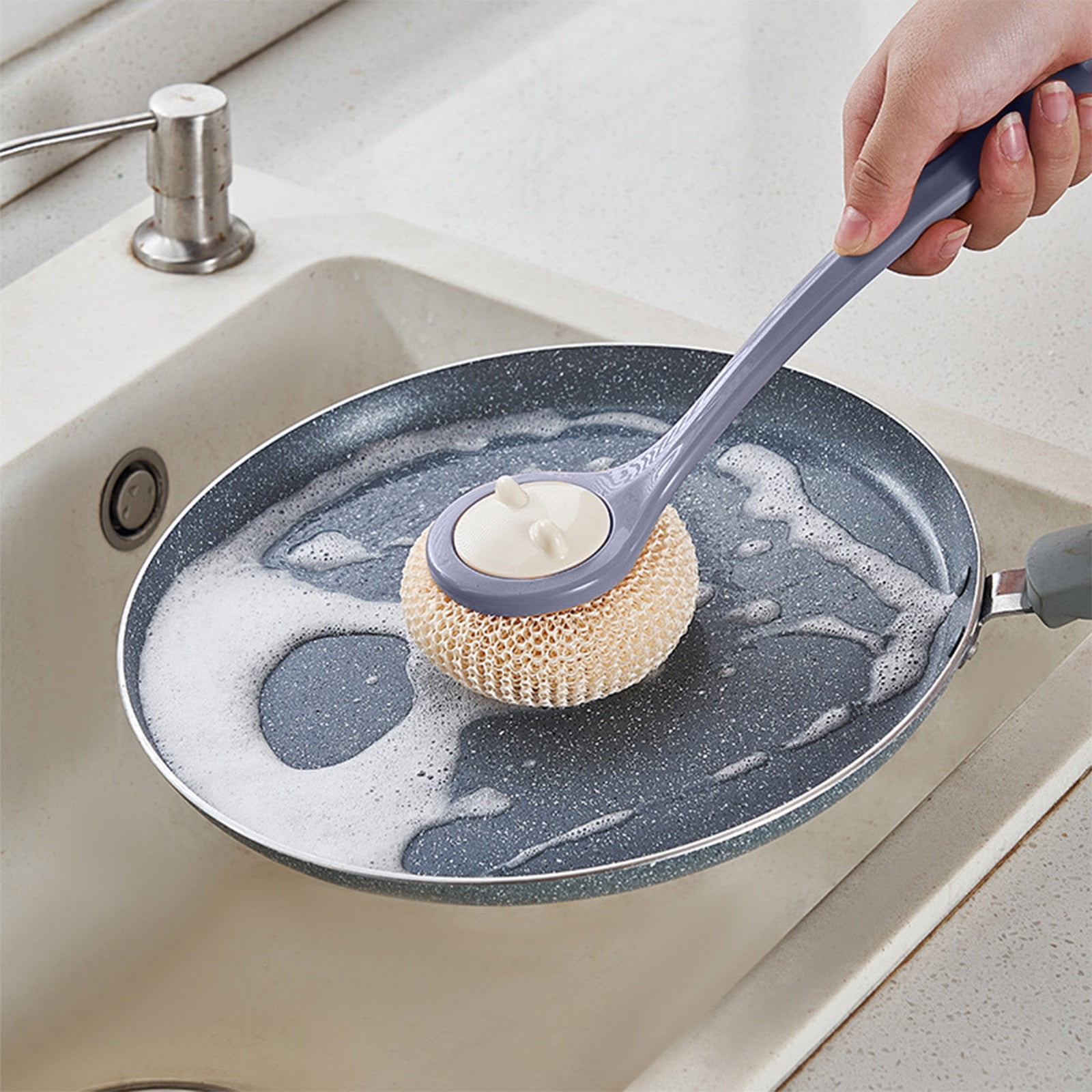 Popular Picks, Ergonomic LongHandled Dishwashing Brush Set Natural