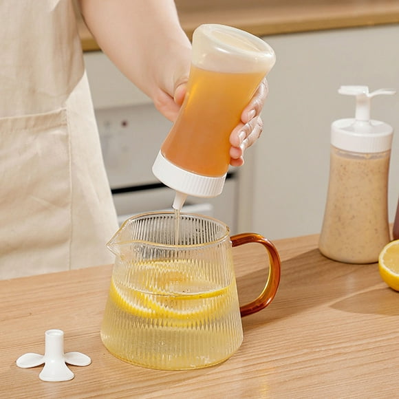 Flip Top Condiment Bottles, 12 Ounces, Squeeze Action, for Oil, Icing, Liquids, Hot Sauce Bottles, Clear Plastic, for Kitchen Countertops, Aestivo Plastic, White