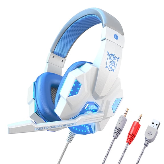 Popular Picks, Head-mounted Computer Headset Wired With Microphone Low-latency Stereo Audio Gaming Headset With LED Lighting, Valentine's Day Gitf's | Abs, White