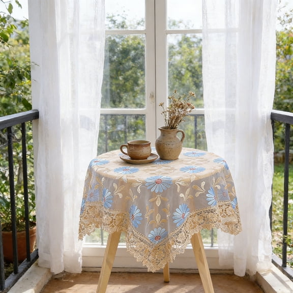 Lace Square Tablecloth Shabby Chic Floral Embroidered Table Cover Rustic Small Doilies Table Cloth for Nightstand Beside Tables Furniture Decor