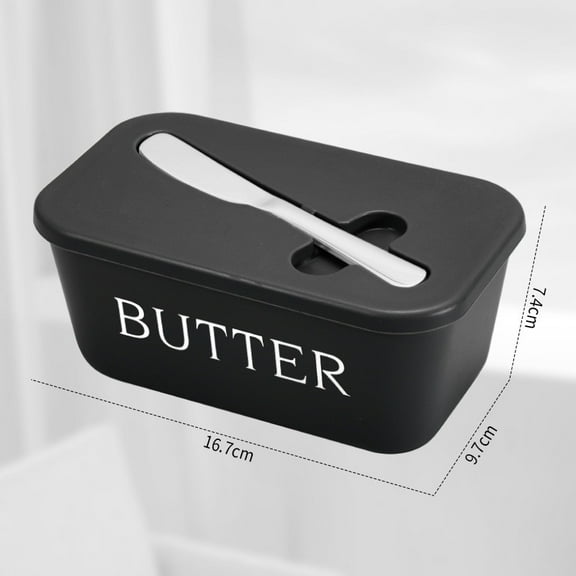 Large Plastic Butter Dish with Lid and Knife,Food Grade Pp Butter Storage Box Keeper with Cover for Kitchen Refrigerator Black Butter Container