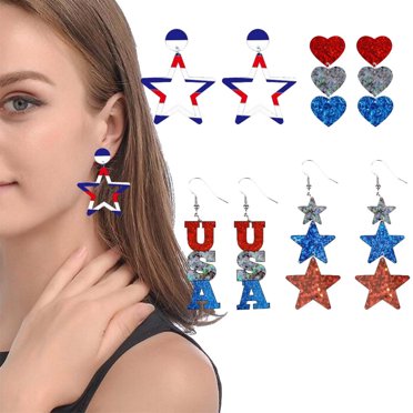 Funky American Flag Earrings - Retro Stars & Stripes Studs In Red, White, Blue