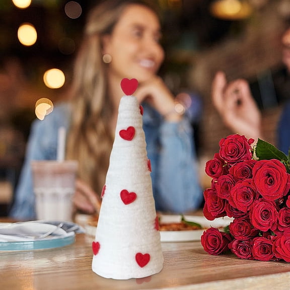 Popular Picks,Romantic Valentine's Day Cone Tree Decorations 4.72 In Red And White Heart Pattern Easy to Place Table Shelf Decor And Gift