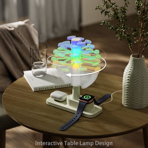 Spiral Tree Lamp with Wireless Charging -Dimmable Rotating Tree Table Lamp for Desk USB Powered Touch Night Light for Bedroom Charging Station for Phone Watch Bluetooth Headphones