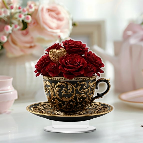 Valentine's Day Themed Decorative Teacups Gifts for Couples Love Tea Cup Acrylic Ornaments