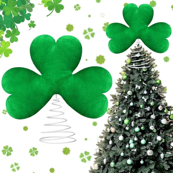 St. Patrick's Day Tree Topper Hat, Irish Green Shamrock Elf Legs Top Hat Decoration, St. Patrick Clover Velvet Hat Tree Topper for Holiday Home Party Decor Fancy Gifts