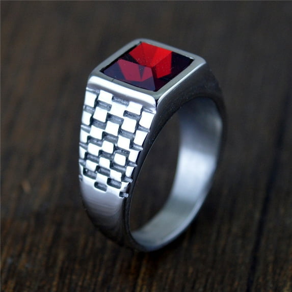 Popular Punk Retro Inlaid Jewel Pattern Titanium Steel Ring For Unisex Size 7 8 9 10 11 12 13 For Everyday Use