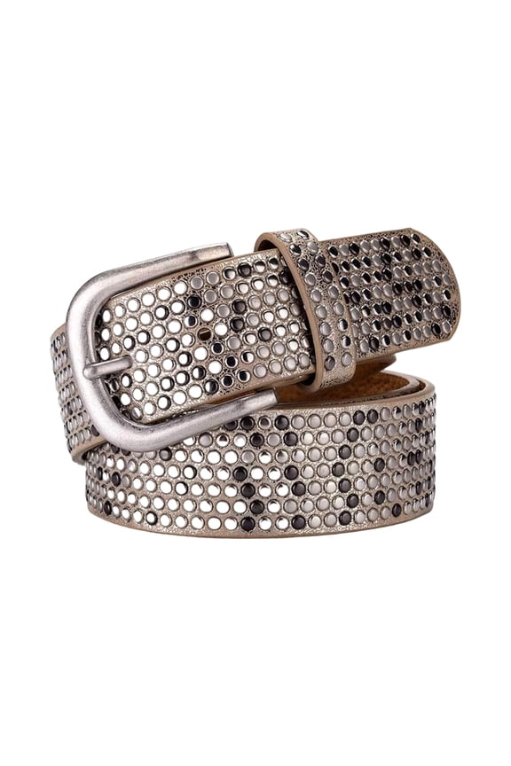 Popular Punk Rivets Studded Belt with Distressed Color PU Wide Waistband for Lady