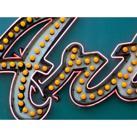 Popular Teal and Yellow Close-Up Art Sign Photograph Print; One 14x11in Poster Print