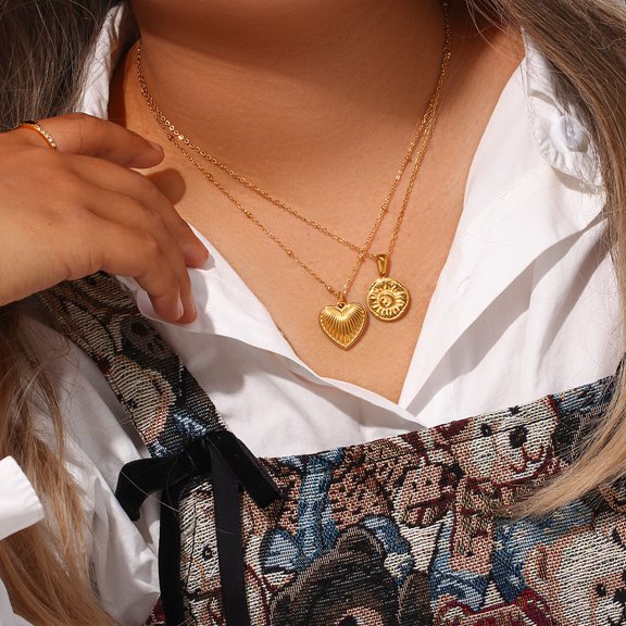 Popular Titanium Steel O-shaped Chain Sun Moon And Star Pendant Necklace