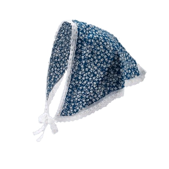 Popular Triangular Headscarf with Lace Trim and Flower Print Design for Travel Photography Vacation Sunproof Headpiece